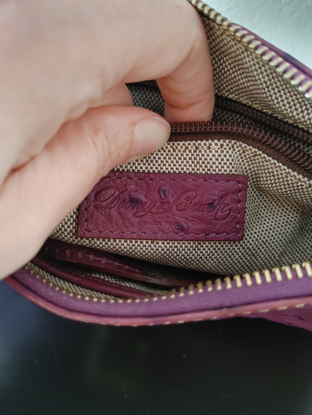 Dooney & Bourke Plum Ostrich-Embossed Mini Barrel Bag Wristlet - Picture 5 of 6